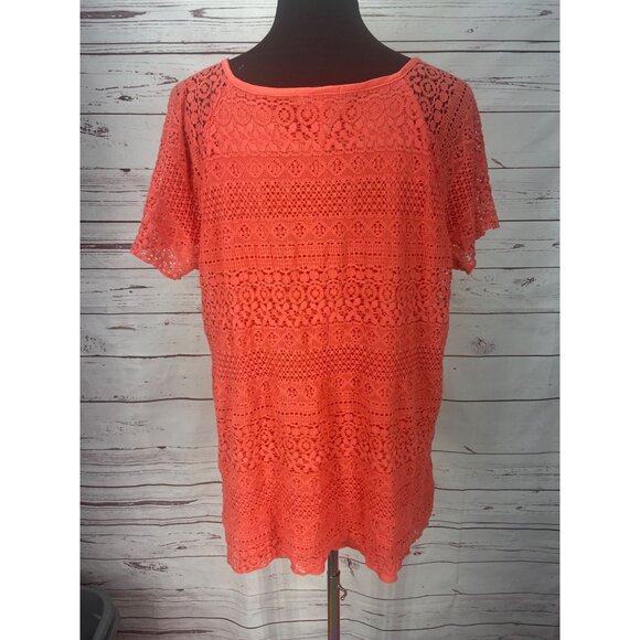 CATO Orange/Tangerine Layered‎ Women's 2X Short Sleeve Tie Neck Top - Picture 3 of 8